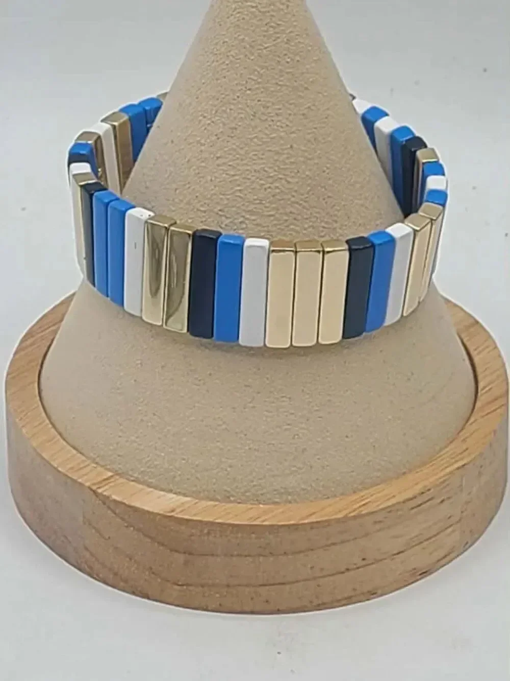 J Crew Enamel Stretch Bracelet Blue White Gold
